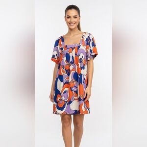 WD.NY Abstract Print Party Dress in Purple, Blue, and Orange (SIZE:4)